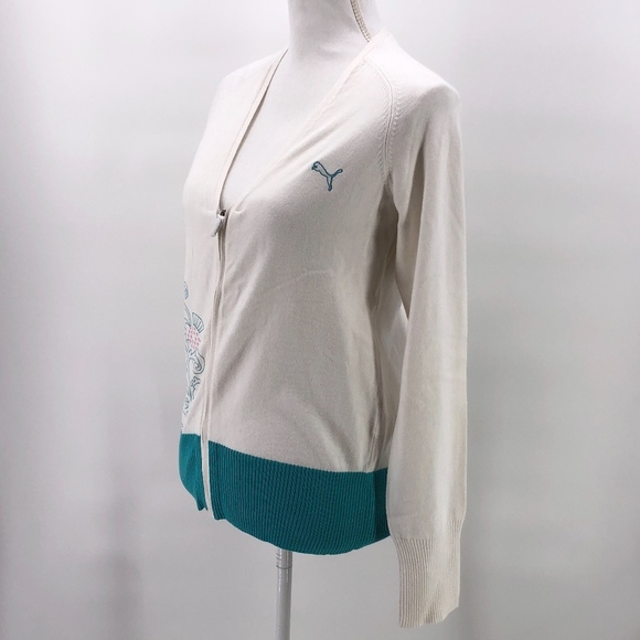 Puma Zip Front Cream and Turquoise Jacket L - Picture 3 of 8